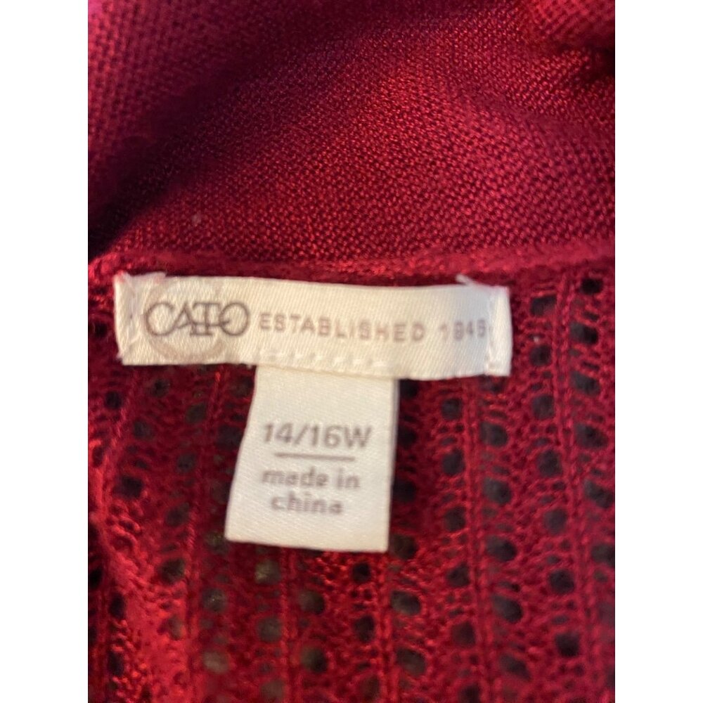 Cato Womens Plus Size Open Front Maroon Knit Cardigan 14/16W Duster Stretch - Picture 2 of 4